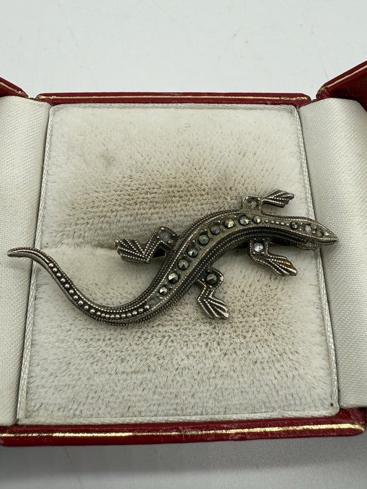 ANTIKE BROSCHE SALAMANDER MIT MARKASITEN 835er SILBER