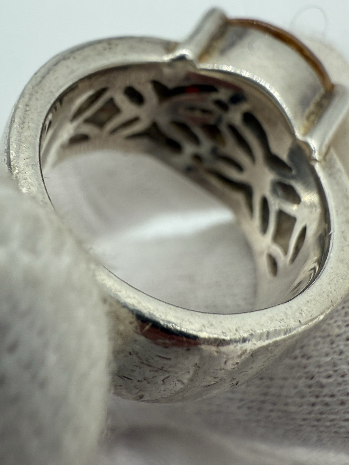 GROßER 925er SILBER RING MIT ORANGEM SCHMUCKSTEIN CITRIN? VINTAGE GR.54