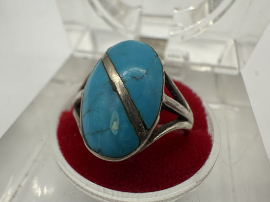 FABELHAFTER VINTAGE RING AUS STERLING SILBER & TÜRKIS GR.57