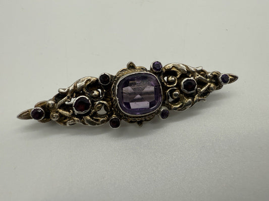 VINTAGE AMETHYST BROSCHE LILA STEIN ANSTECKNADEL