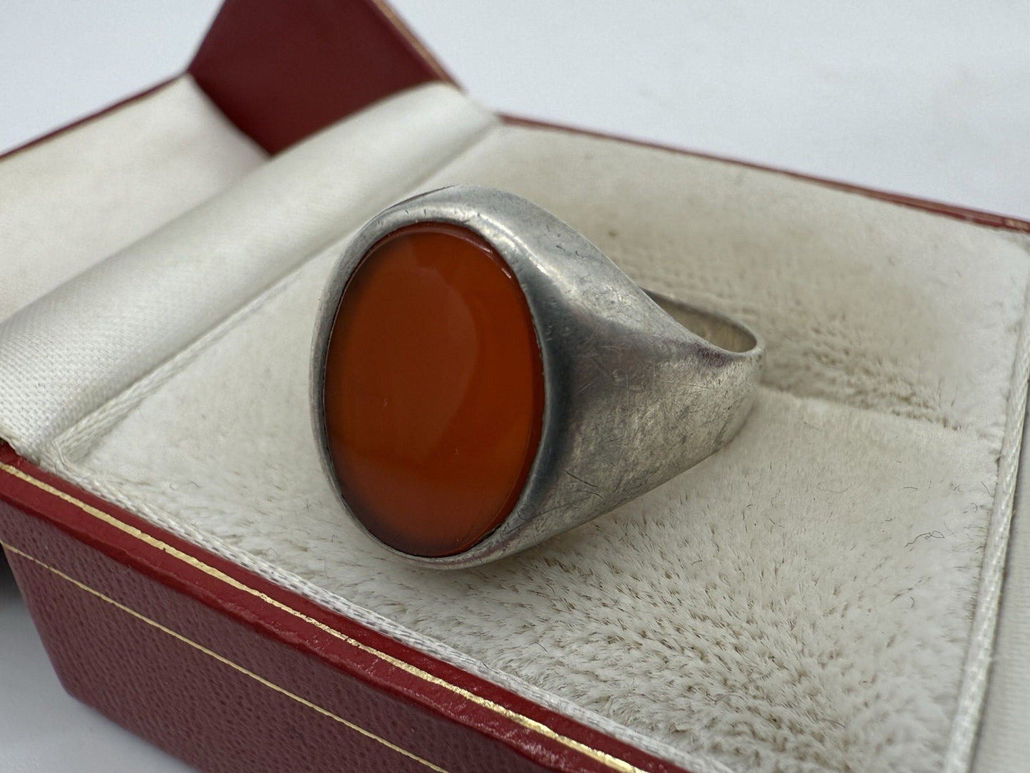VINTAGE KARNEOL 800 SILBER STATEMENT RING GR.57
