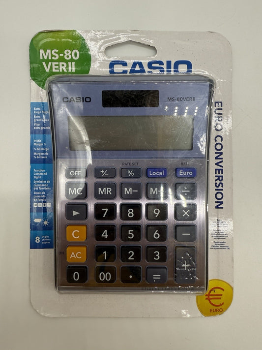 CASIO TISCHRECHNER MS-80E, 8-STELLIG, WÄHRUNGSUMRECHNUNG, ALUMINIUMFRONT