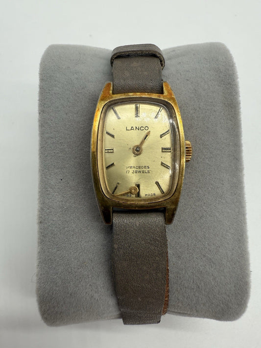VINTAGE LANCO MERCEDES DAMENUHR 17 JEWELS SWISS MADE HANDAUFZUG VERGOLDET
