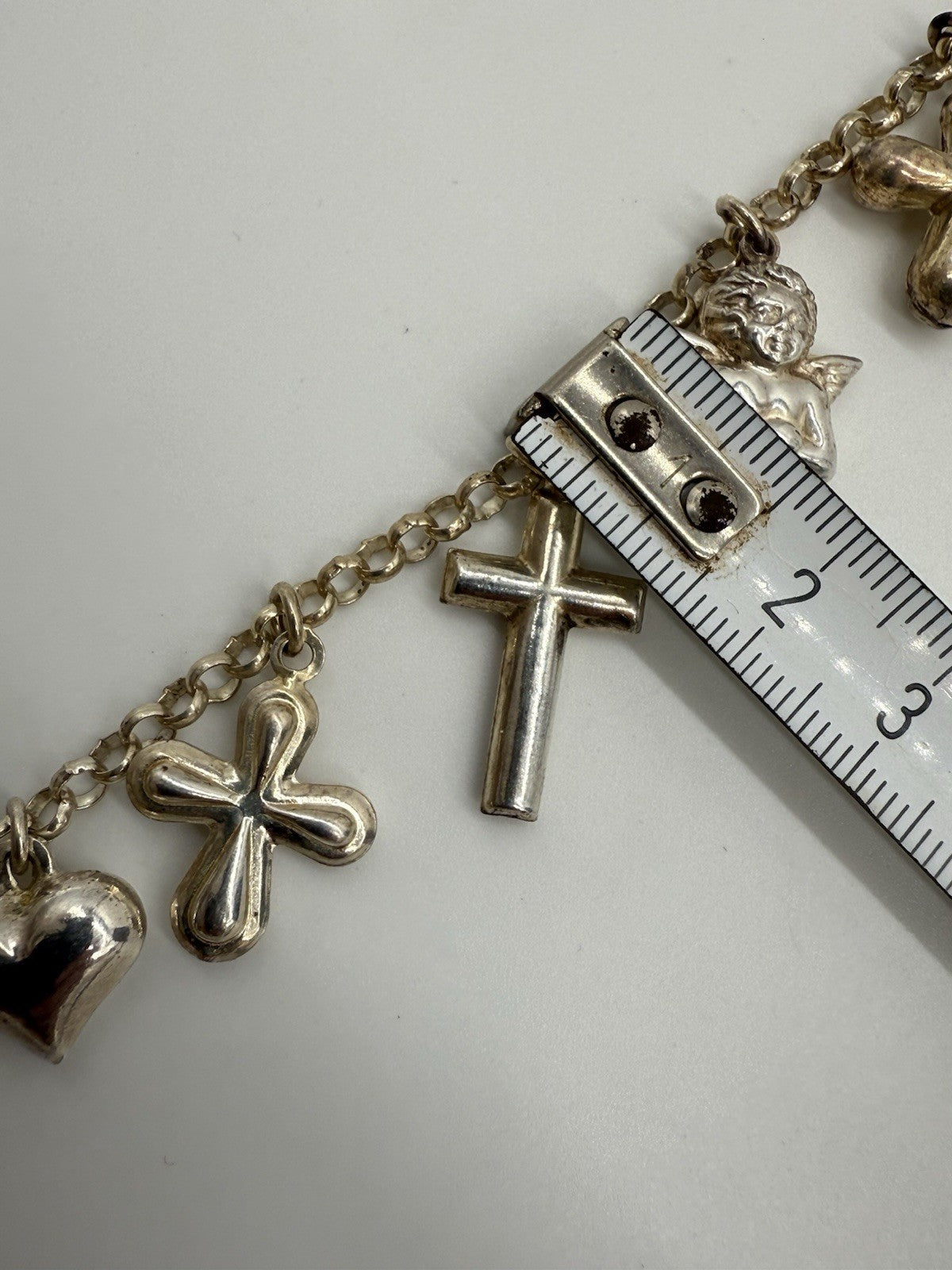 VINTAGE ENGEL-KETTE MIT KREUZEN & HERZ - 925 SILBER STATEMENT-SCHMUCK