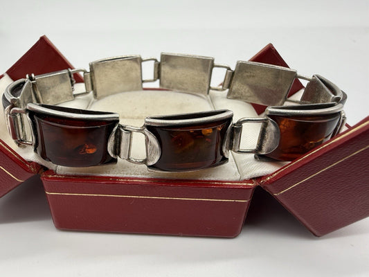 VINTAGE BERNSTEIN ARMBAND 800 SILBER 25,5cm