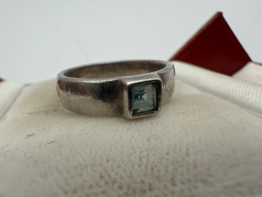 MASSIVER 925 STERLING SILBER RING HANDARBEIT MIT BLAUEM STEIN GRÖßE: 54