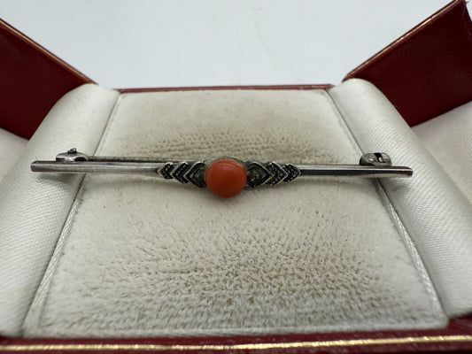 ANTIKE STABBROSCHE KORALLE SILBER 835 VINTAGE
