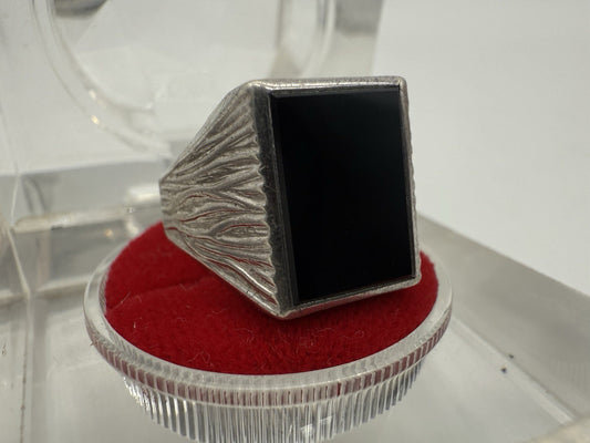 VINTAGE SCHWARZER ONYX SIEGELRING 835 SILBER GR.60