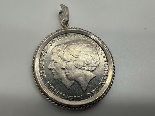VINTAGE 1980 BEATRIX NIEDERLANDE 2 1/2 GULDEN SILBER ANHÄNGER FÜR KETTE