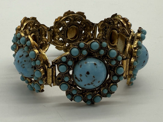 VINTAGE TÜRKIS ARMBAND VERGOLDET GOLD DOUBLE 21cm