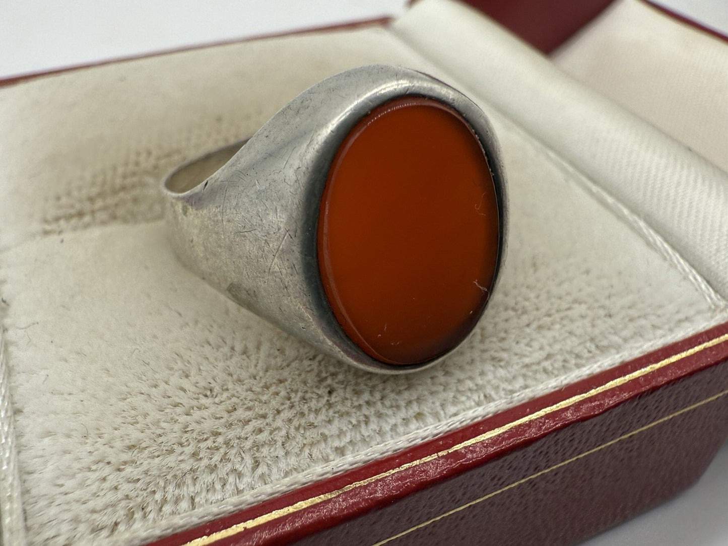 VINTAGE KARNEOL 800 SILBER STATEMENT RING GR.57