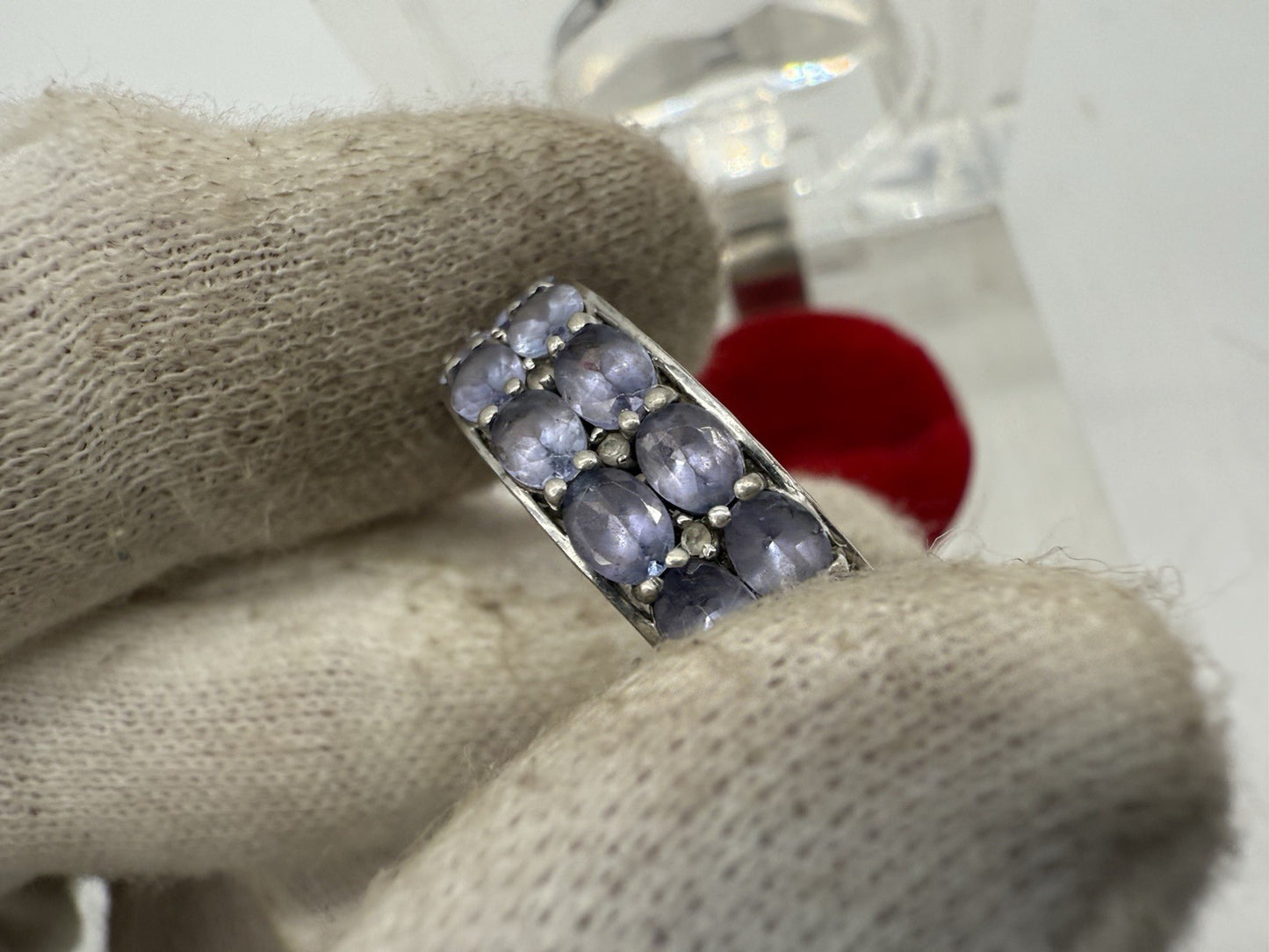 VINTAGE 925 STERLING SILBER RING MIT LILA STEINE OVALSCHLIFF GR.55