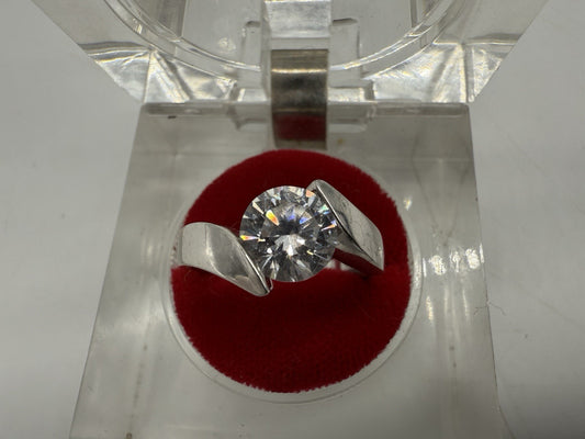 ELEGANTER 925 SILBERRING MIT GROßEM ZIRKONIA ZEITLOSER SOLITÄR LOOK GR.62