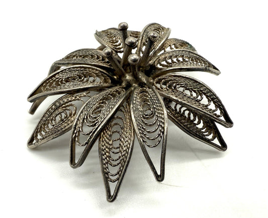 VINTAGE STERLING SILBER FILIGRANE BLUME BROSCHE