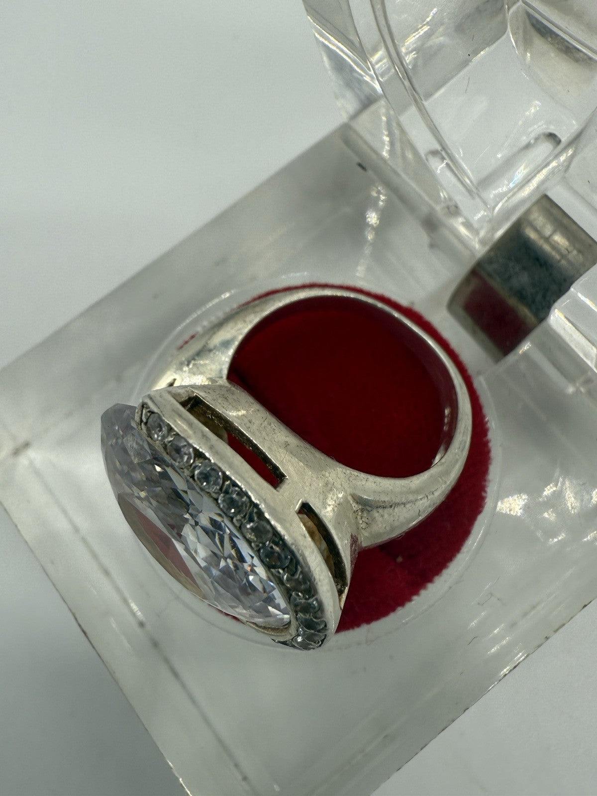DAMENRING 925 STERLING SILBER MIT GROßEM WEIßEN ZIRKONIA GR.53
