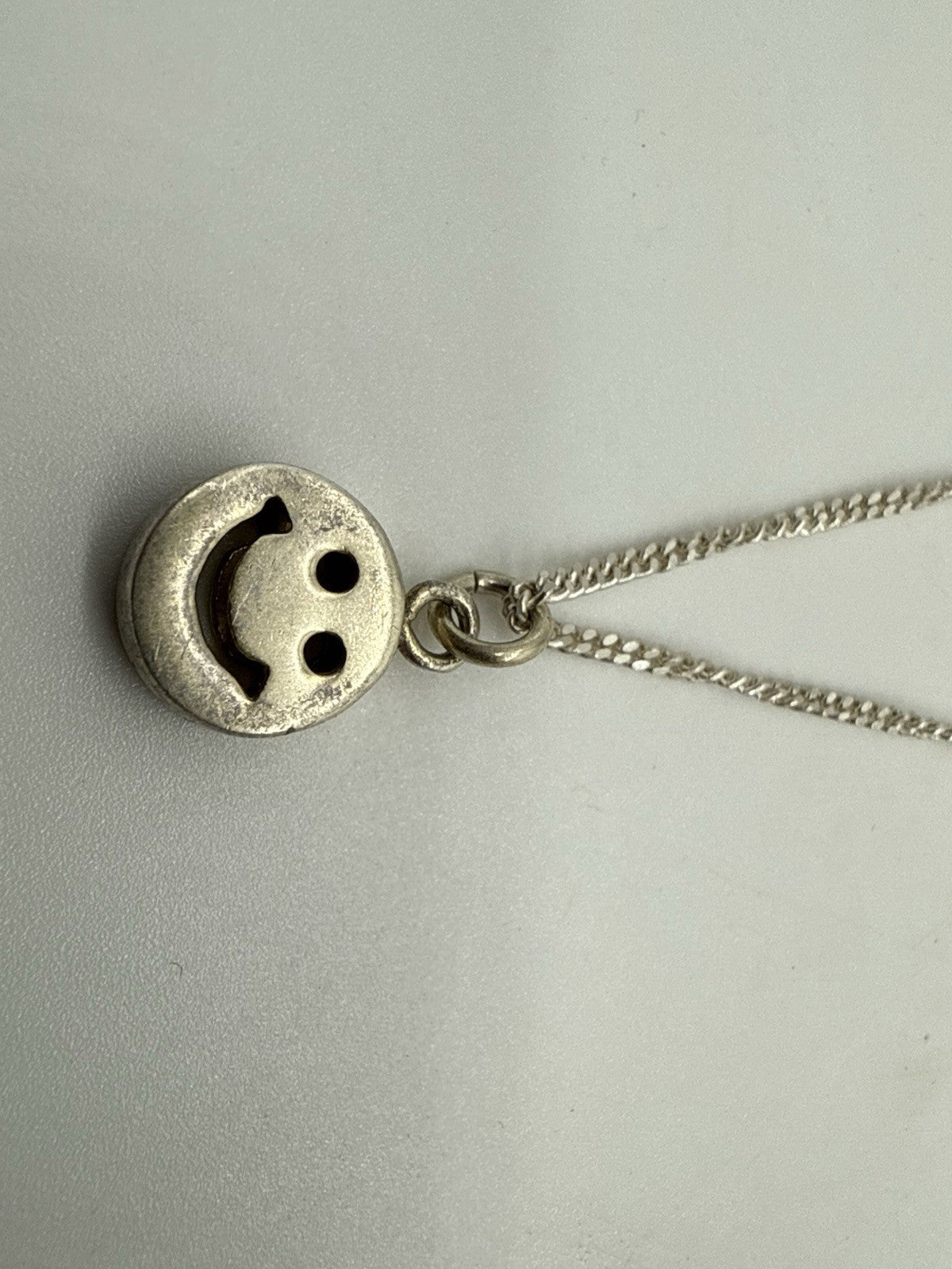 VINTAGE SMILEY ANHÄNGER 925 STERLING SILBER HALSKETTE