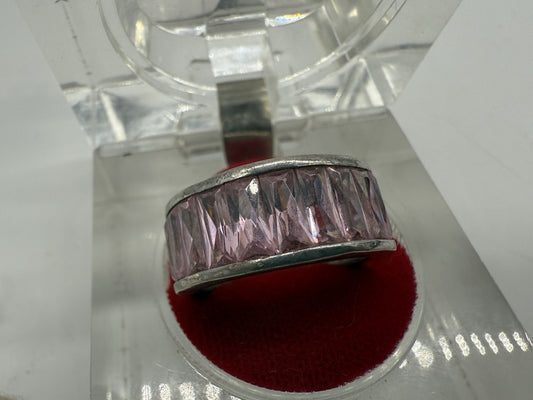 VINTAGE 925 SILBER RING MIT ROSA SIMULIERTEN RUBINEN GR.56