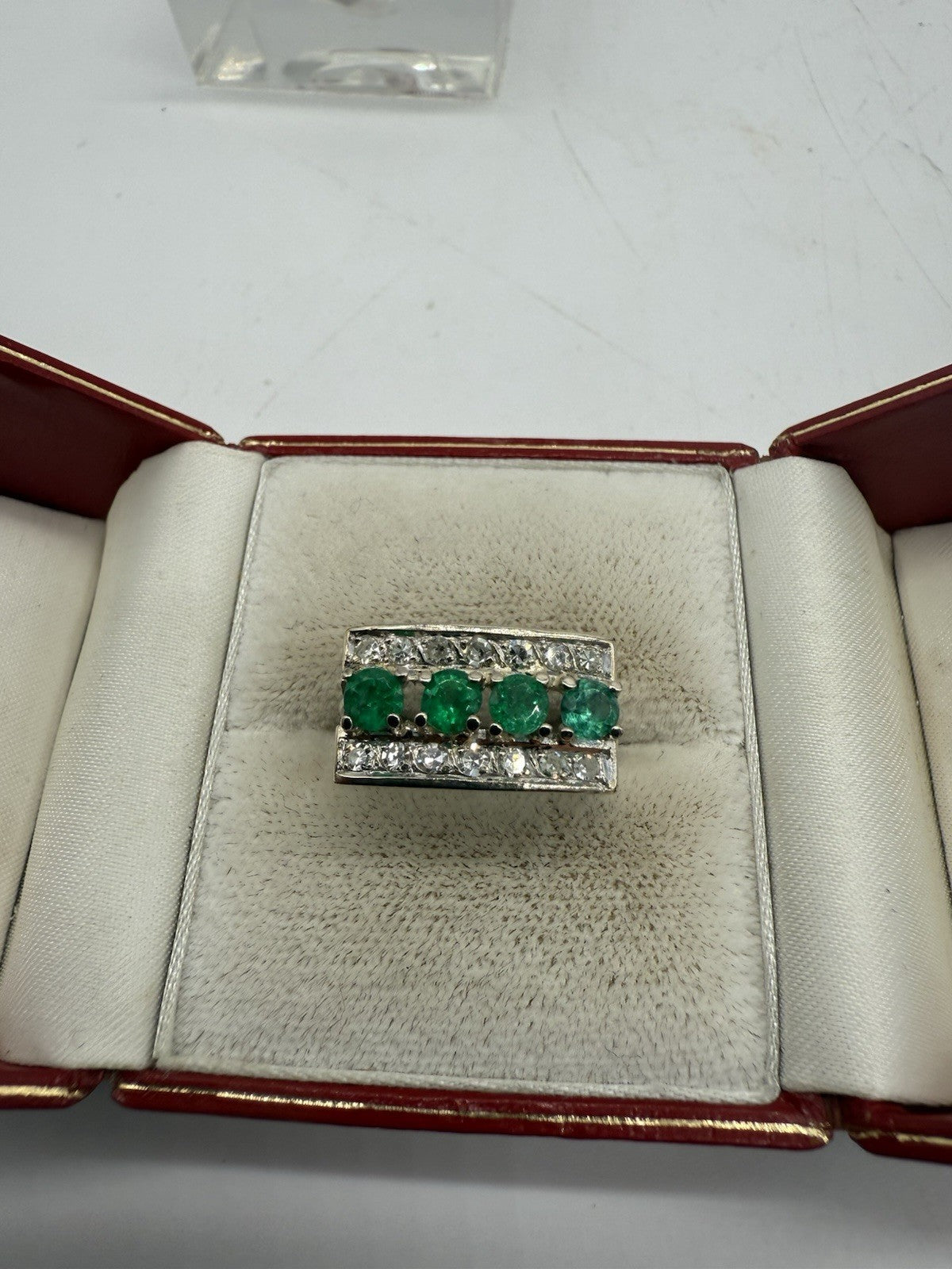 PRÄCHTIGER SAMARAGD BRILLANT RING 750 GOLD 18 KARAT GR.58