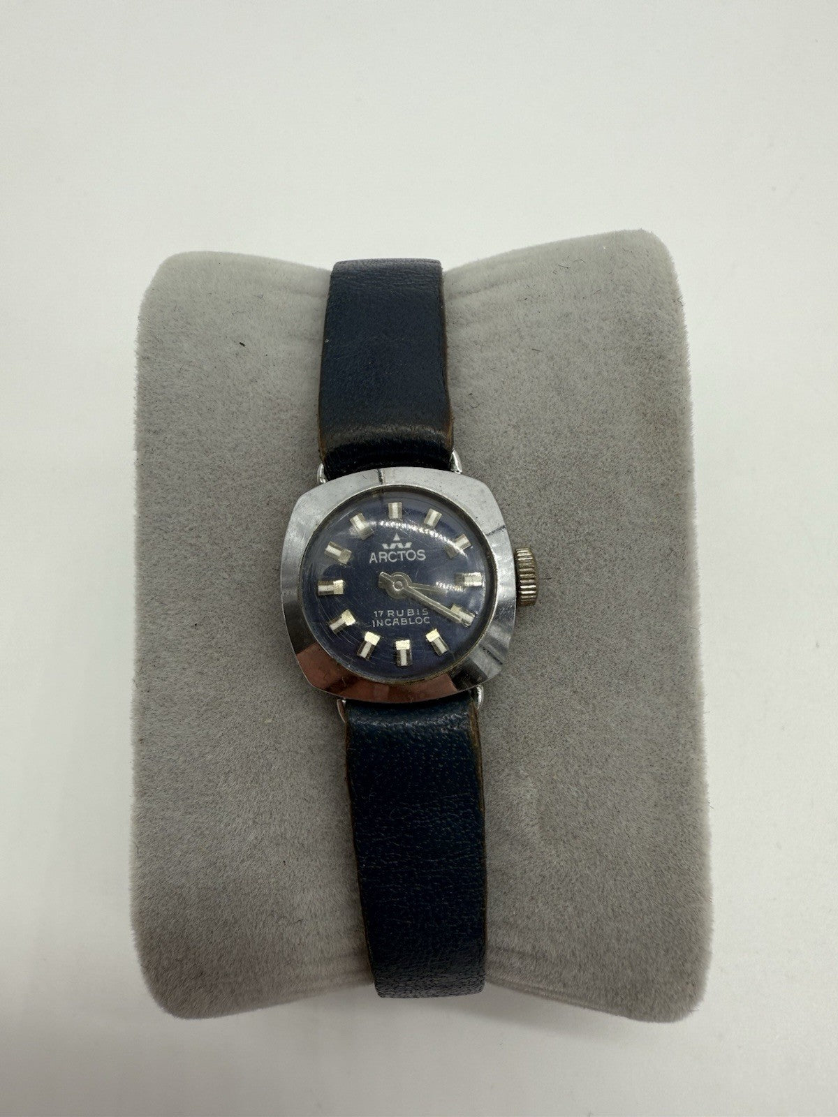 VINTAGE ARCTOS DAMENUHR BLAU 17 RUBIS HANDAUFZUG LÄUFT
