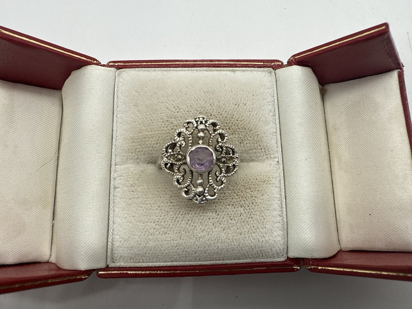 VINTAGE ART DECO STERLING SILBER AMETHYST FILIGRAN RING GR.56