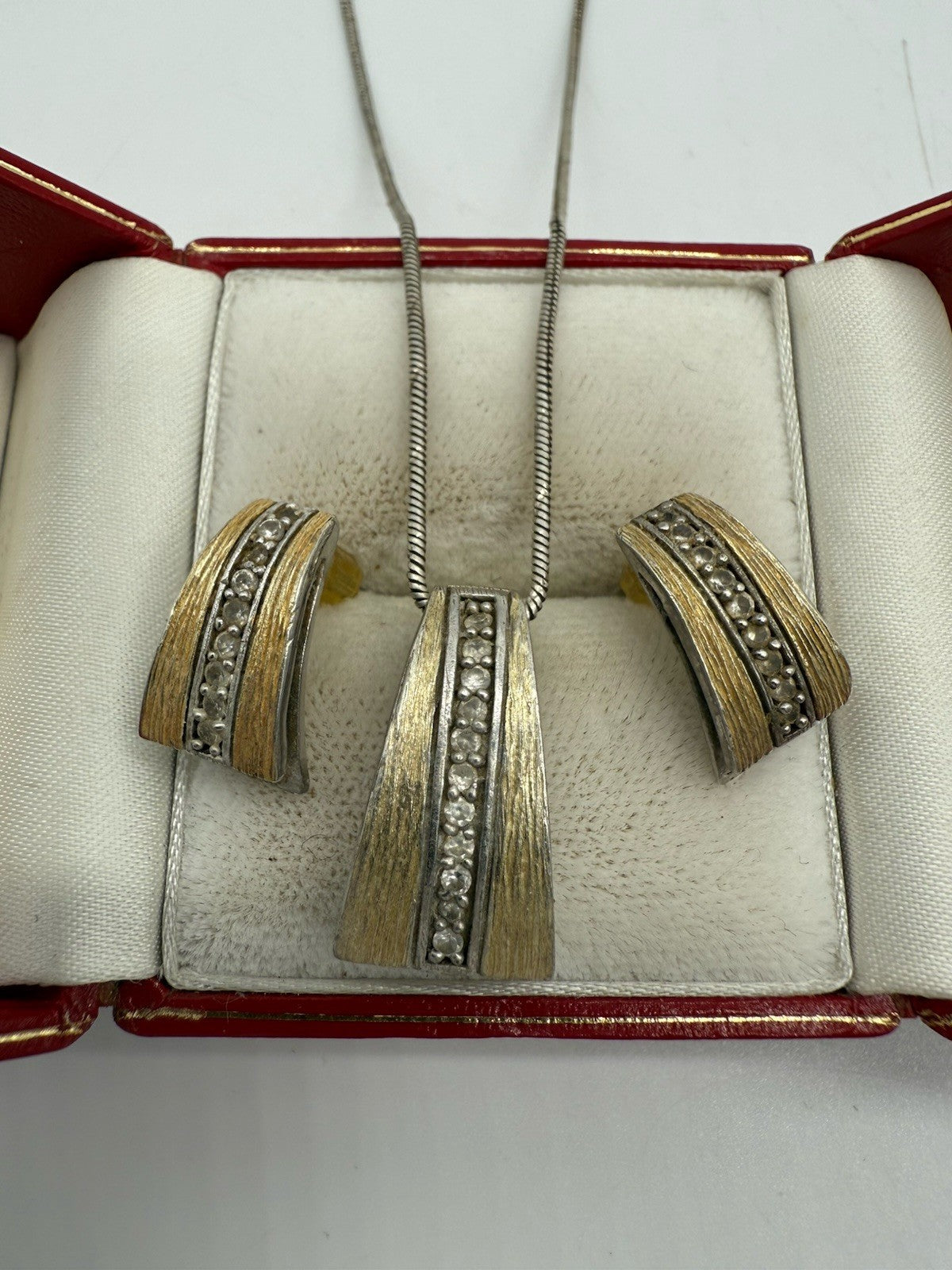 925er SILBER SCHMUCKSET VERGOLDET - ANHÄNGER & OHRRINGE MIT ZIRKONIA