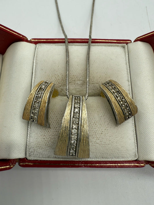 925er SILBER SCHMUCKSET VERGOLDET - ANHÄNGER & OHRRINGE MIT ZIRKONIA