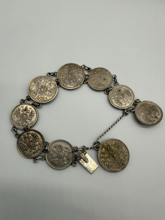 VINTAGE ARMBAND MÜNZARMBAND 10 & 15 KOPEKEN RUSSLAND SILBER ARMBAND