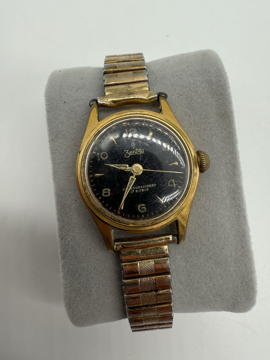 VINTAGE ZENTRA 17 RUBIS DAMEN ARMBANDUHR ELEGANT1960 GOLD PLATED LÄUFT
