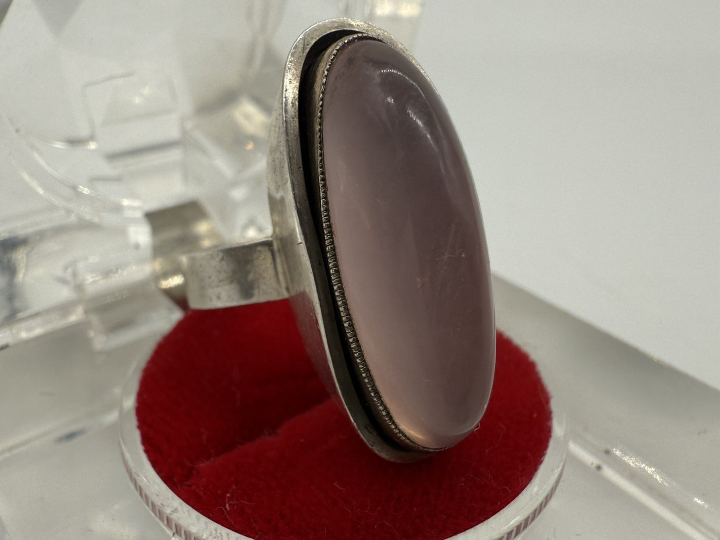 ART DECÒ 935er SILBER RING OVALER ROSENQUARZ SILBERSCHMUCK GR.53