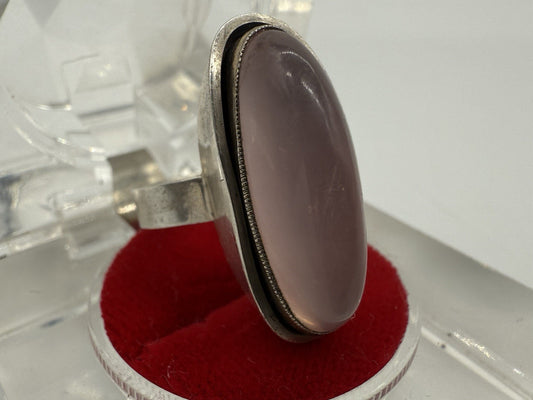 ART DECÒ 935er SILBER RING OVALER ROSENQUARZ SILBERSCHMUCK GR.53