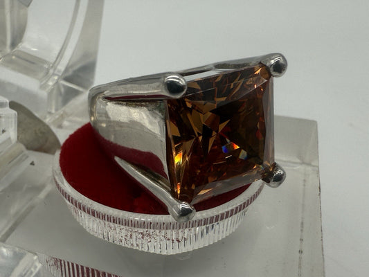 925 SILBER RING MIT SYNTHETISCHEN CITRIN STATEMENT-SCHMUCK VINTAGE GR.55
