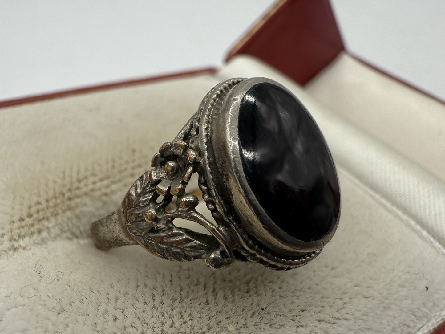ANTIK JUGENDSTIL ART DÉCO ONYX RING GR.56