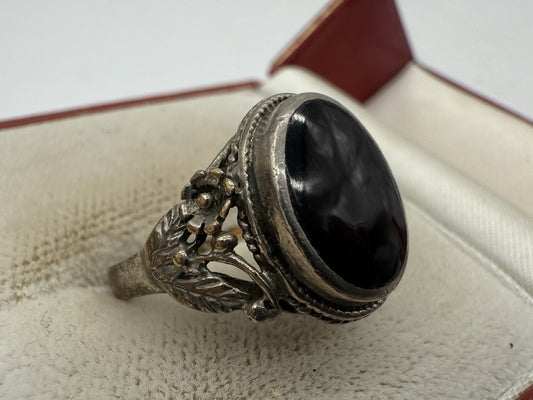 ANTIK JUGENDSTIL ART DÉCO ONYX RING GR.56