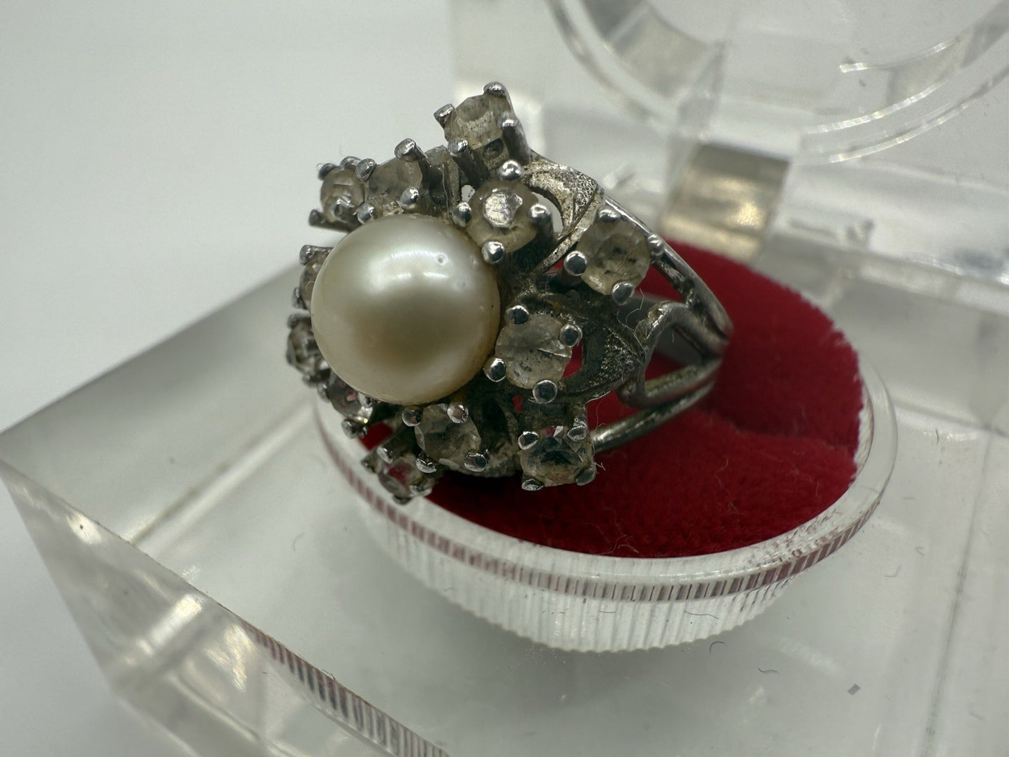 KLASSISCHER SCHÖNER RING MIT PERLE UND ZIRKONIA 800 SILBER VINTAGE GR.54