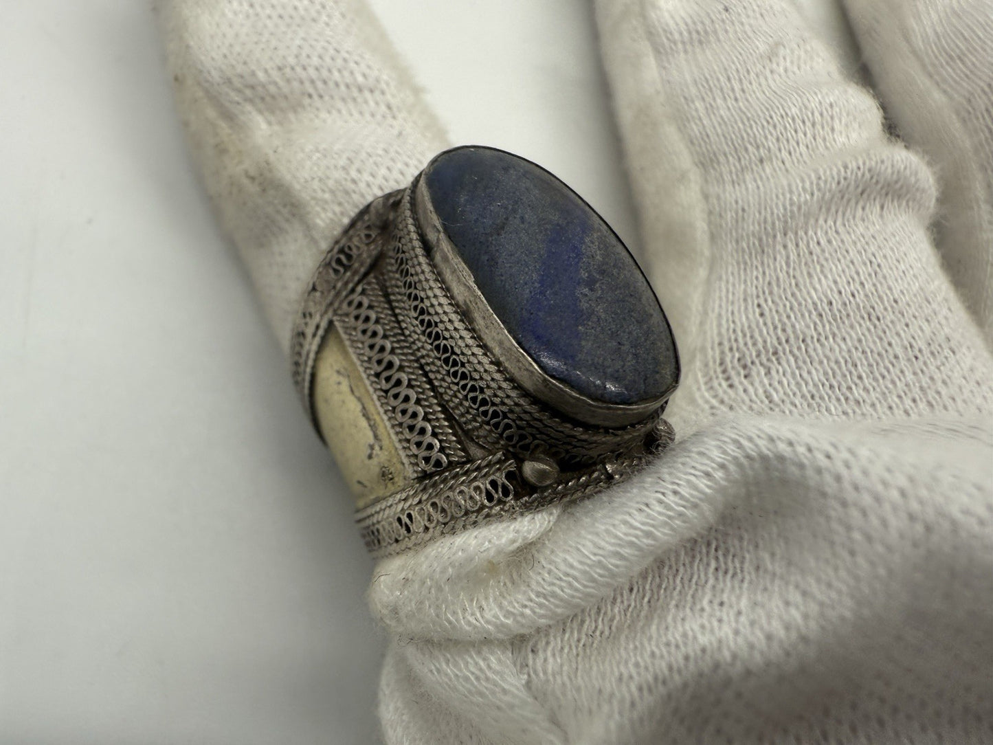 ANTIKER ORIENT AFGHANISCHER RING BLAUER KYANIT EDELSTEIN RING GR.57