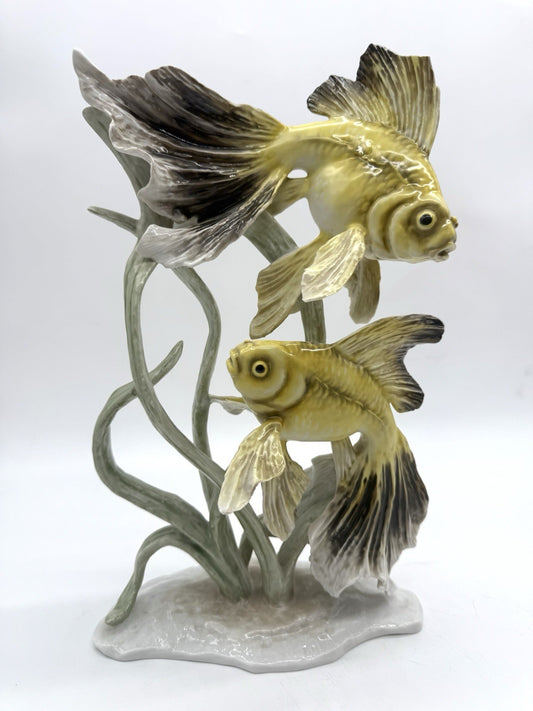 GROßE ROSENTHAL FIGUR SCHLEIERSCHWANZ FISCHE GOLDFISCHE PORZELLAN