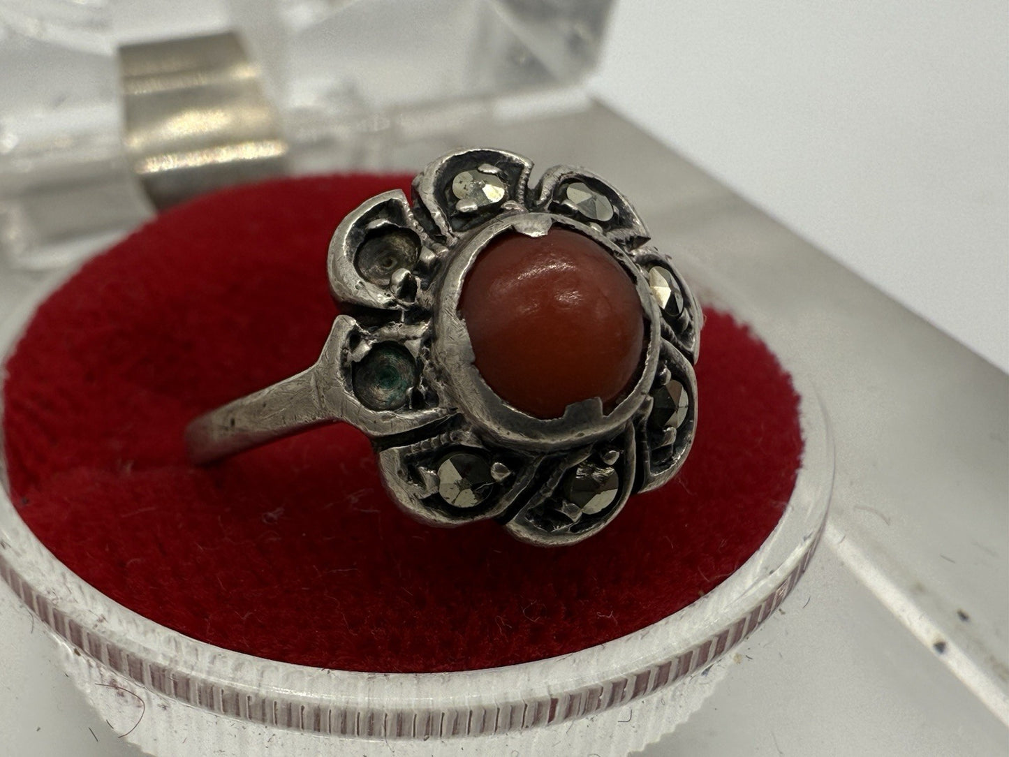 ANTIK KORALLE DAMEN RING SILBER 835 SUPER DESIGN GR.47