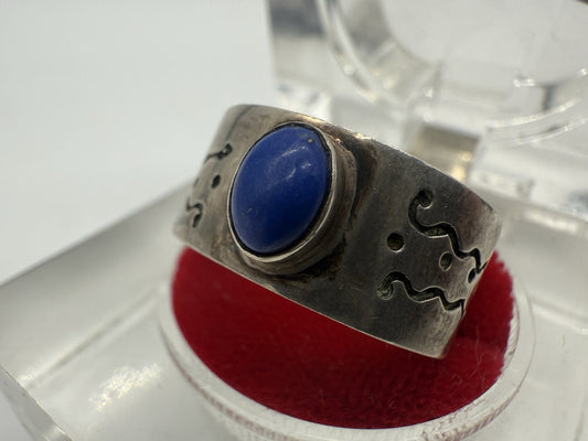 ATTRAKTIVER VINTAGE RING SILBER 925 MIT LAPISLAZULI GR.62