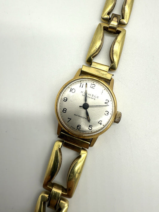 VINTAGE KIENZLE MADAME HANDAUFZUG GOLD DOUBLE DAMEN ARMBANDUHR UHR LÄUFT