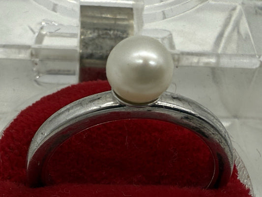 VINTAGE 925 SILBER RING TCHIBO MIT PERLE GR.57