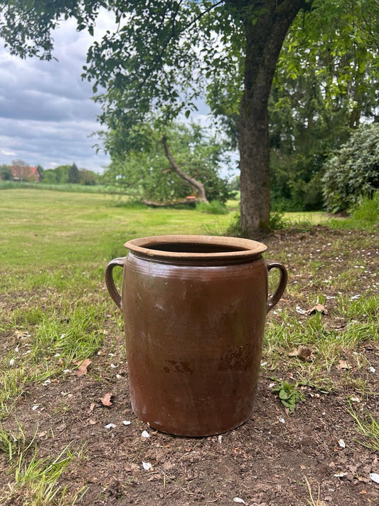 ANTIKER PFLANZENTOPF, GARTENDEKO, STEINGUTTOPF, ALTER TONTOPF
