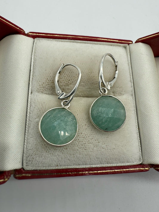 VINTAGE 925 SILBER OHRRINGE MIT AQUAMARIN OVAL