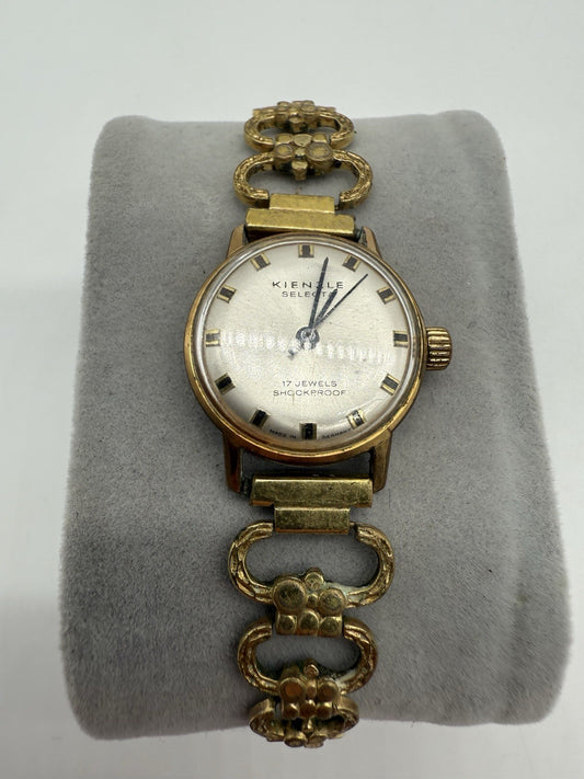 VINTAGE KIENZLE SELECTA DAMENUHR MIT FLORALES ARMBAND 17 JEWELS VERGOLDET