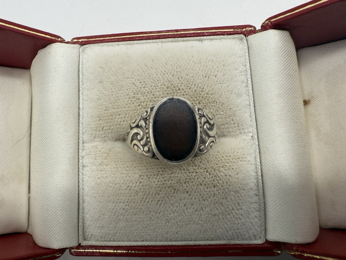 VINTAGE HANDGEFERTIGER STERLING SILBER 835 SCHWARZER ONYX RING GR.54