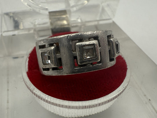 VINTAGE BANDRING 925 SILBER MIT KRISTALLE - SCHÖNE HANDARBEIT GR.54
