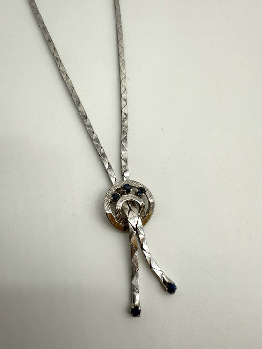 VINTAGE 835 SILBER COLLIER MIT SAPHIRE RHODINIERT ZIERLICH BLAU