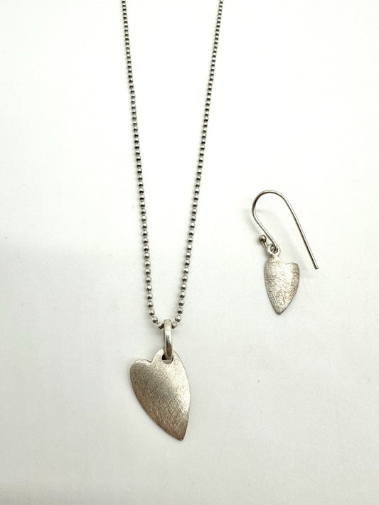 VINTAGE 925 SILBER HERZANHÄNGER MIT KUGELKETTE & OHRRING