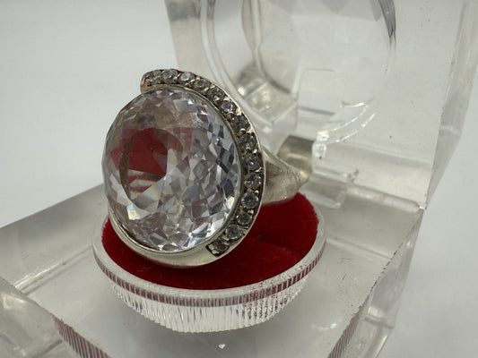 DAMENRING 925 STERLING SILBER MIT GROßEM WEIßEN ZIRKONIA GR.53