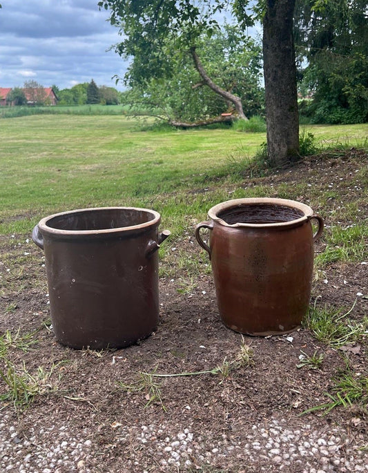 2x ANTIKER PFLANZENTOPF, GARTENDEKO, STEINGUTTOPF, ALTER TONTOPF
