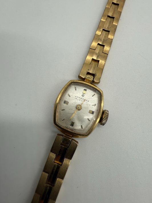 VINTAGE JUNGHANS 17 JEWELS DAMEN UHR GOLD DOUBLE ARMBANDUHR LÄUFT